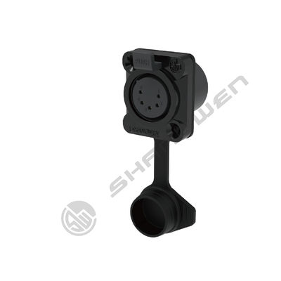 Outdoor Audio Waterproof 5-Pin XLR Female Jack Socket Connector Panel Mount with Sealed Rubber Jacket for Power Applications