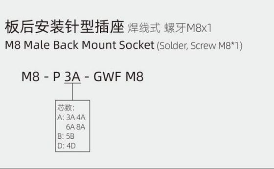 Industrial Grade M8 Male Back Mount Socket(Solder,Screw M8*1) IP67