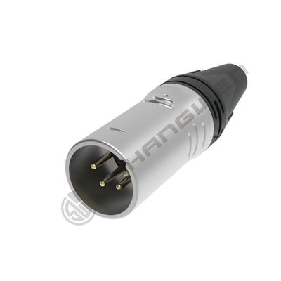 4-контактный XLR 4P гнездовой разъем для внутренней аудиосистемы, защита IP40, посеребренные контакты, никелированный корпус, номинальный ток 7,5 А