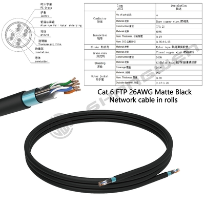 Black CAT6 FTP 24AWG Ethernet Network Cable 305m Outdoor FTP 4pair CE UL Multiple Copper Twist 100% Oxygen-free Copper 305M