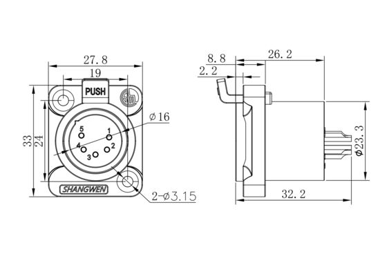 Outdoor Waterproof Black Silver Shell Audio XLR 5pin Connector High Quality Female Socket