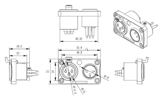 Outdoor 2-XLR 3-Pin Female  Metal AV XLR 3 Pole Male Socket Connector 3 Pin Panel Mount XLR Socket Outdoor AV Equipment IP65